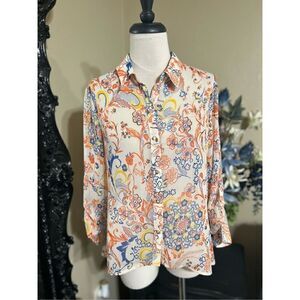 KUT from the Kloth Sheer Floral Long Sleeve Button Up Size Small